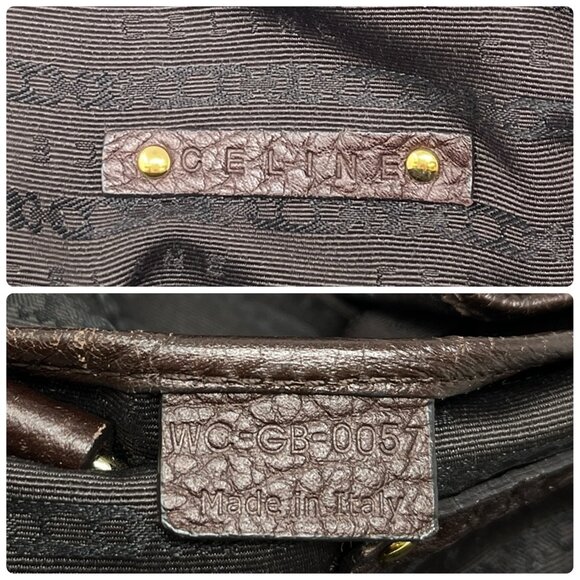 CELINE Vintage Macadam Big Logo Tote Bag Brown Gold Leather Nylon Zip [105063] - Picture 12 of 12